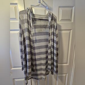 t/o Gray and White Striped Women's Cardigan